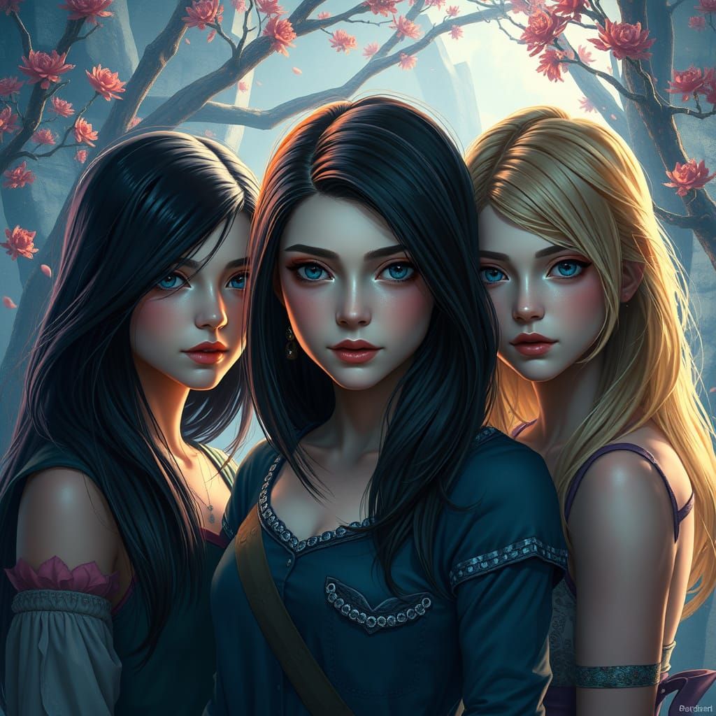 Fantastical Teenage Girls in Whimsical Landscape, in Fantasy...