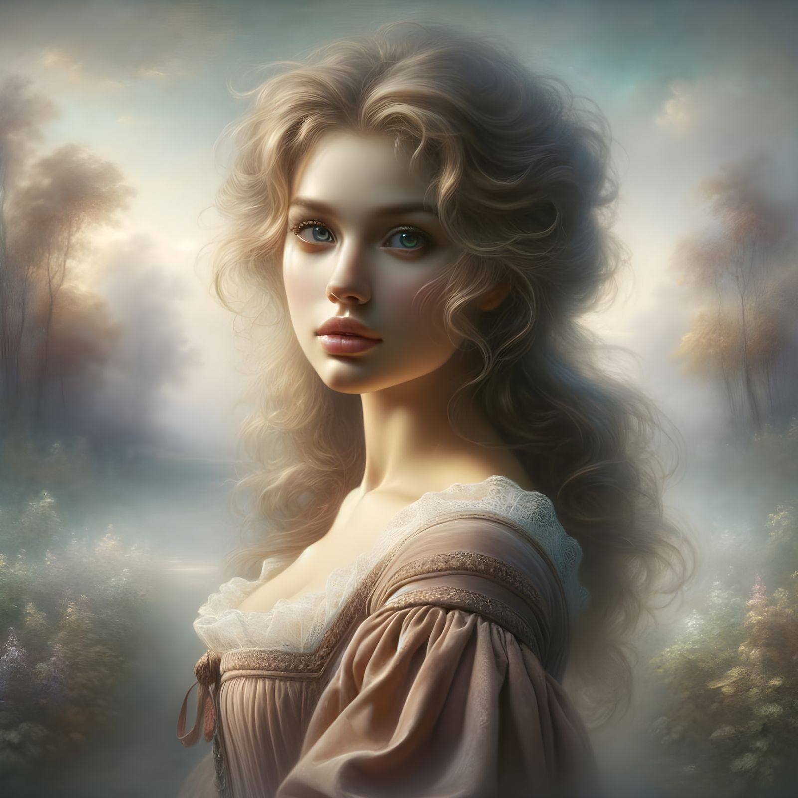 Ethereal Woman in Renaissance Clothing, Romantic Portrait