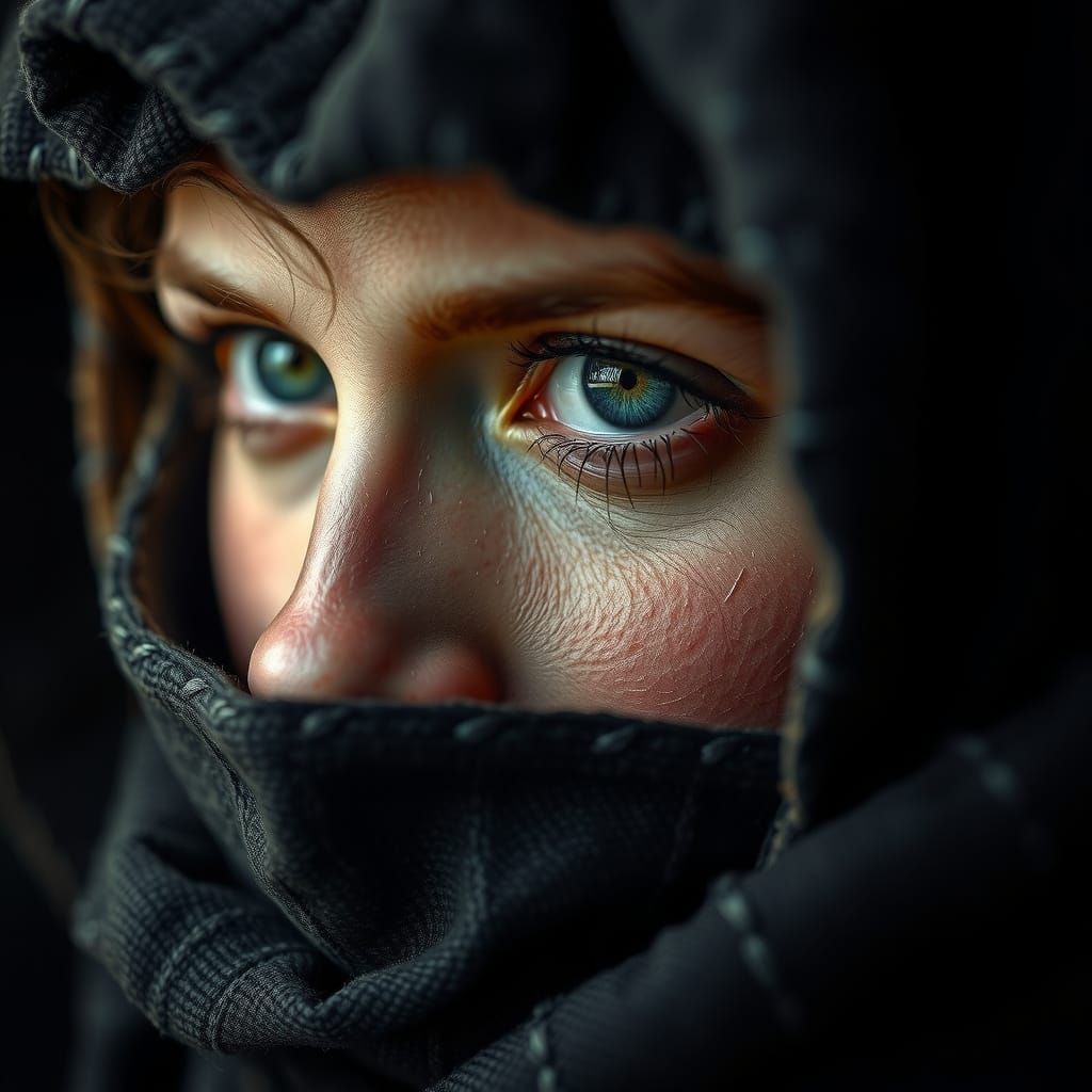 Photorealistic Portrait of a Woman with Piercing Green Eyes