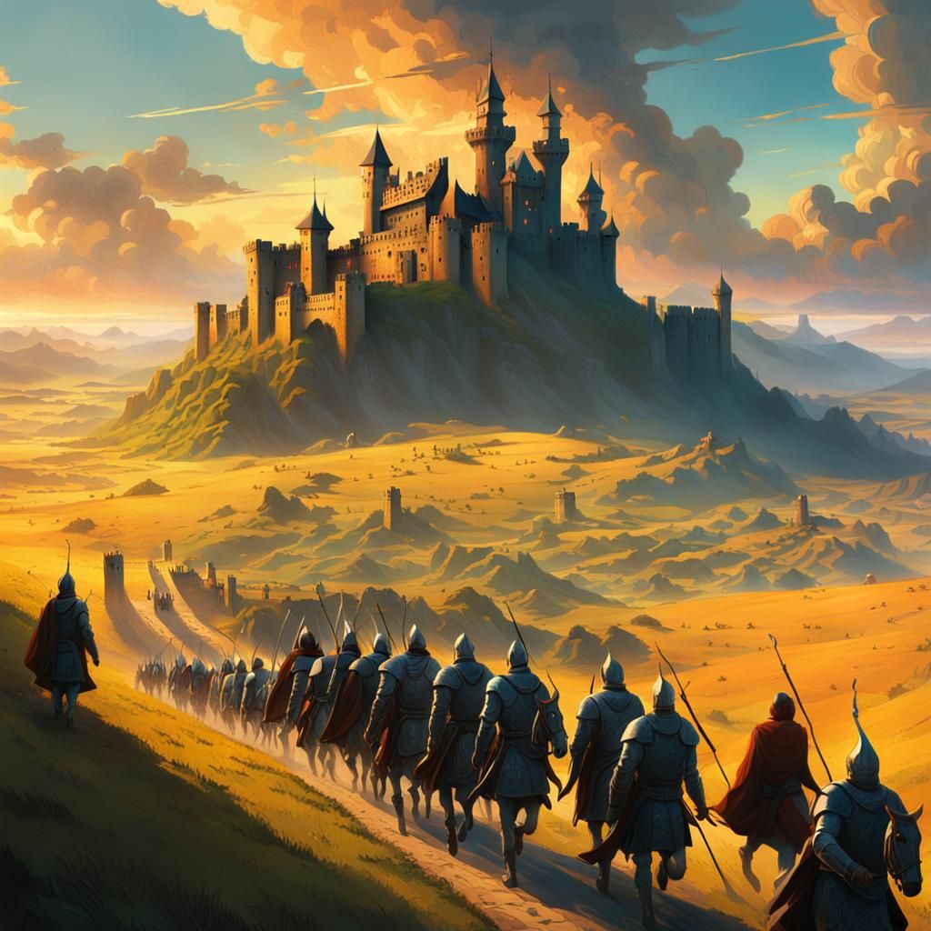 Epic Medieval Army Charges Towards Ancient Castle