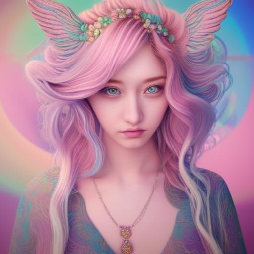Dreamy Pink-Haired Goddess in Pastel Mosaic