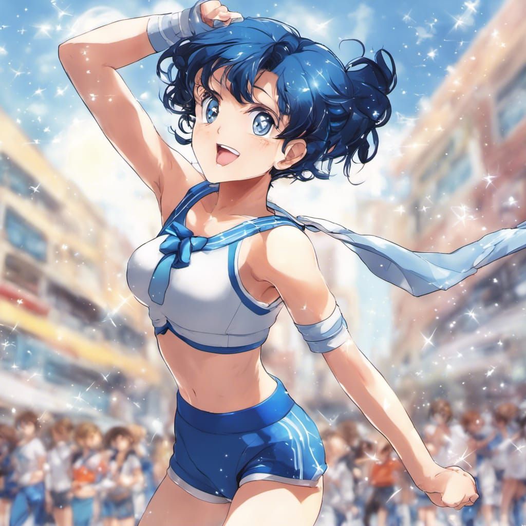 Sailor Mercury Jogging on a Sunny Day in Anime Style