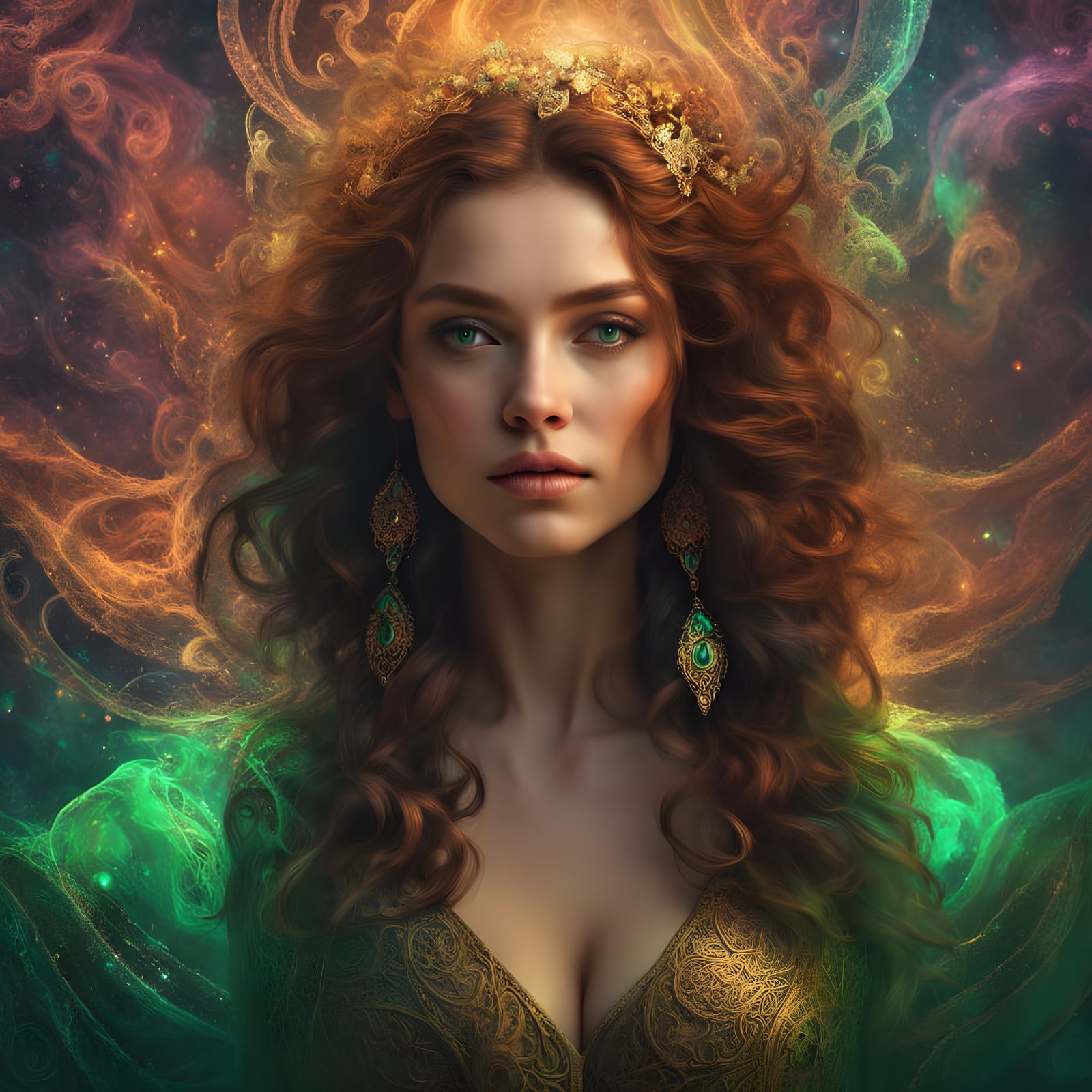 Ethereal Mystic Goddess in Rich, Vibrant Digital Art