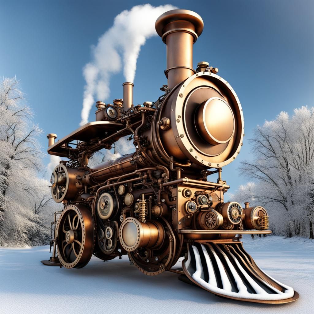 Steampunk Engine in Winter Wonderland