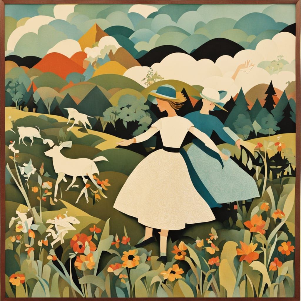 Vintage-Inspired Paper Collage of Rural Dance