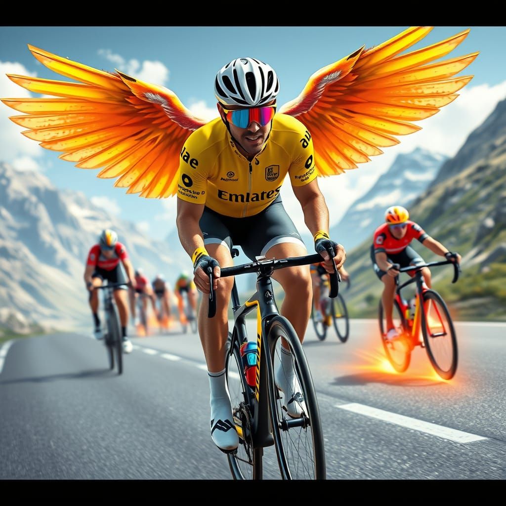 Heroic Cyclist Conquers Alpe d'Huez in Futuristic Style