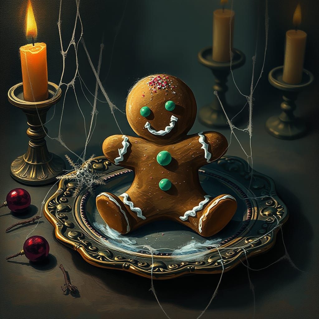 Eerie Gingerbread Man in Dark Whimsy Style