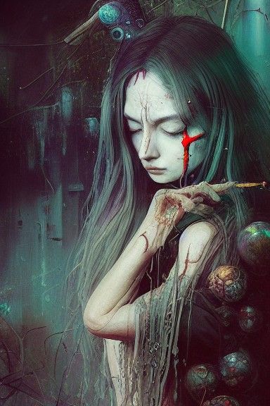 Death Metal Goddess in Surreal Mixed Media