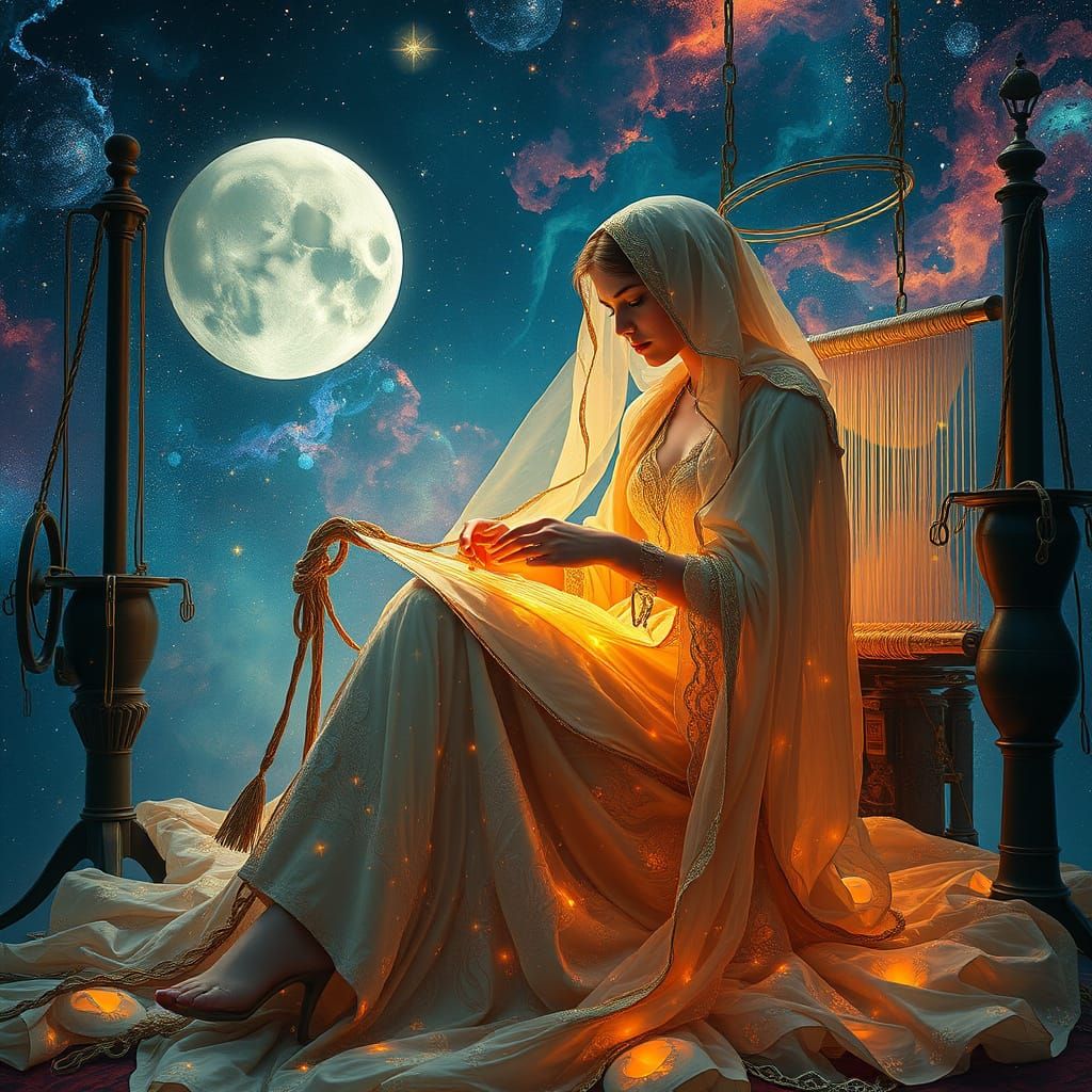 Celestial Seamstress Weaving Starlight Gowns in Art Nouveau ...