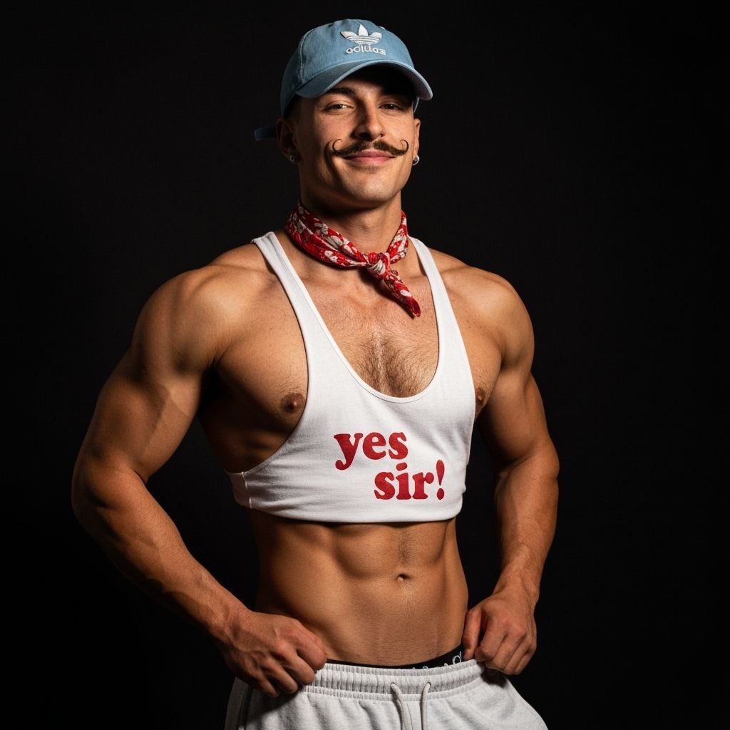 Muscular Man in White Tank Top Posing in Studio