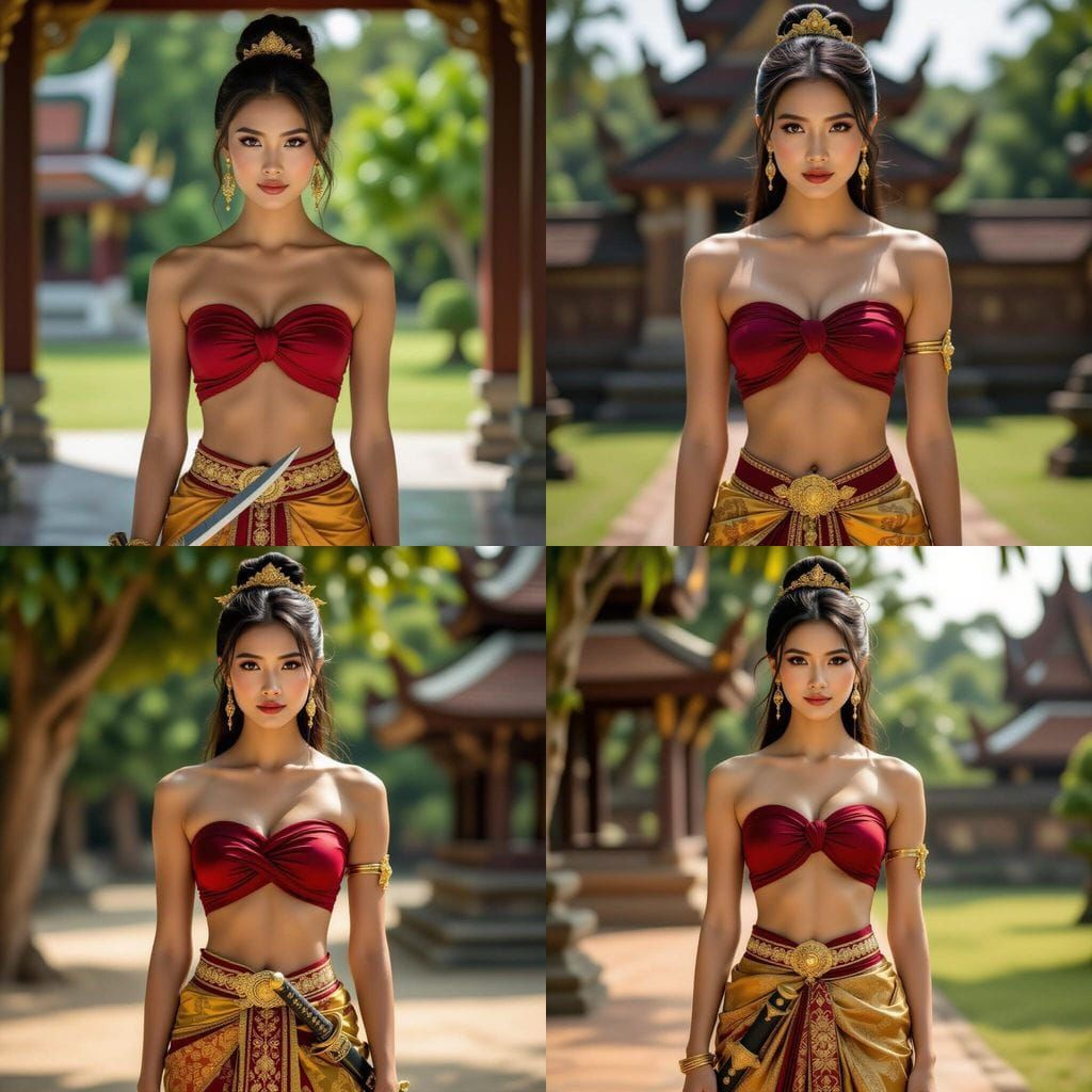 Young Woman in Traditional Ayutthaya Royal Warrior Attire
