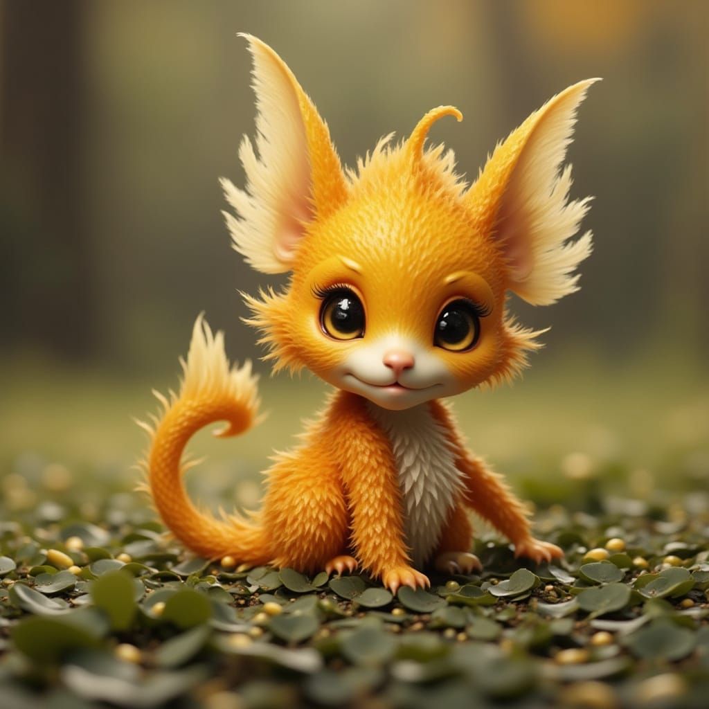 Whimsical Orange Citrus Creature Amidst Vibrant Leaves