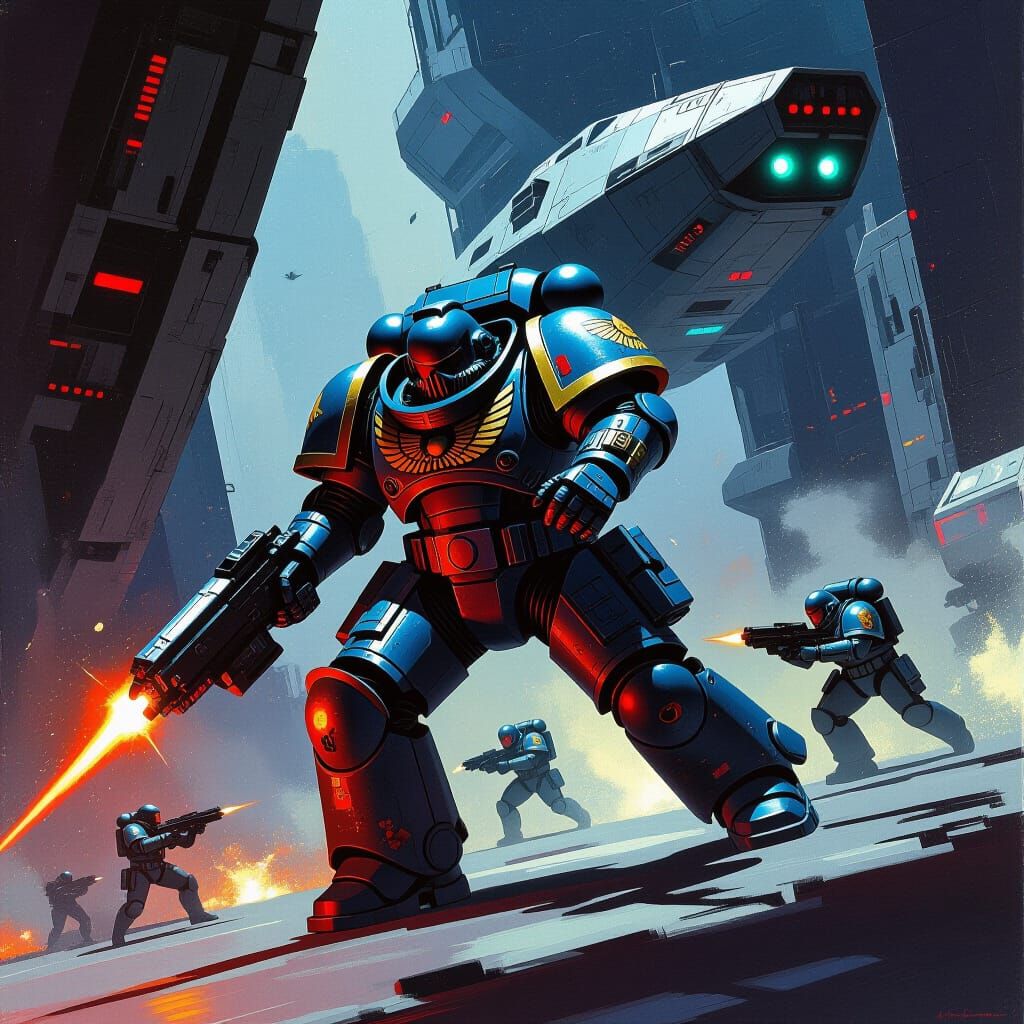 Space Marine Assaults Spaceship: Gritty Sci-Fi Art