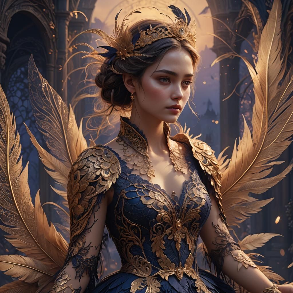 Lace and Feather Fantasy Art in Twilight Colors