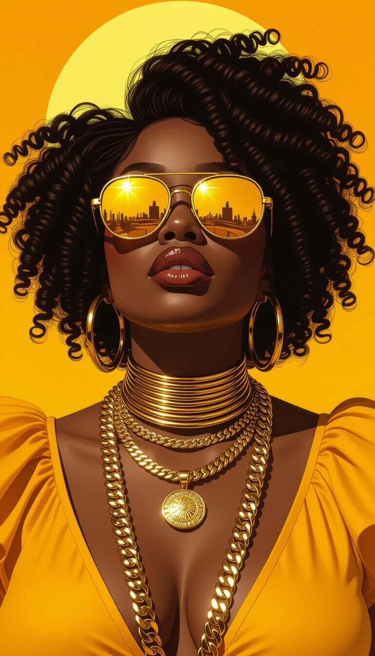 Afrofuturist Portrait of Woman with Golden Accessories