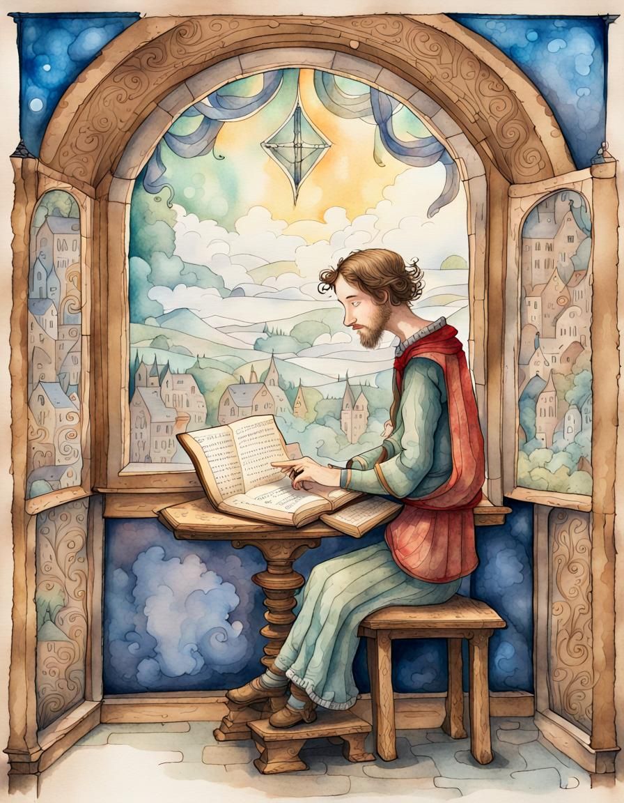 Elaborate Illuminated Manuscript Storybook Illustration