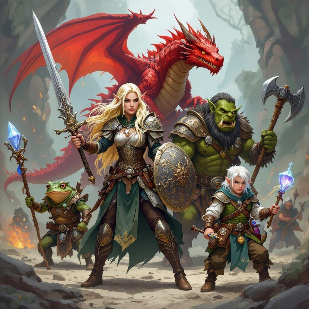 D&D Adventurers in Battle with Orcs