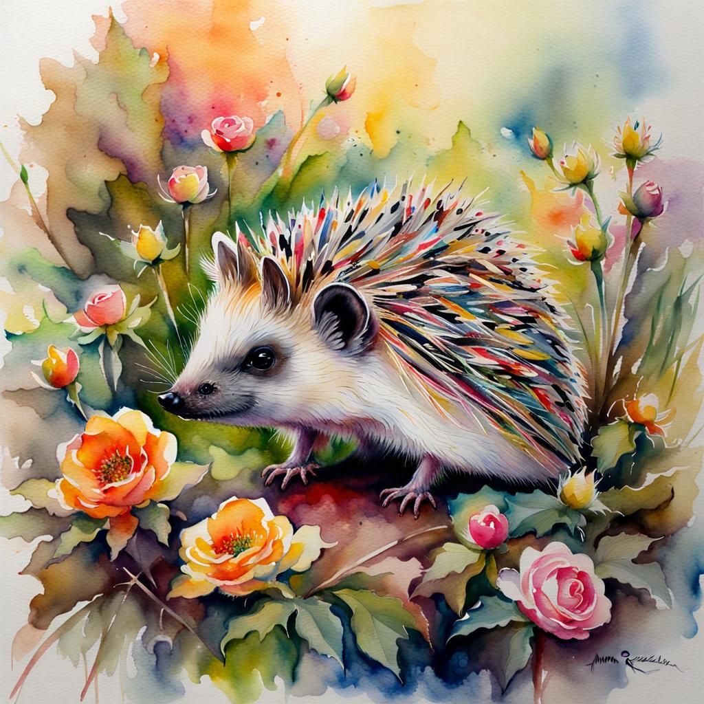 Fantasy Hedgehog in Watercolour Style