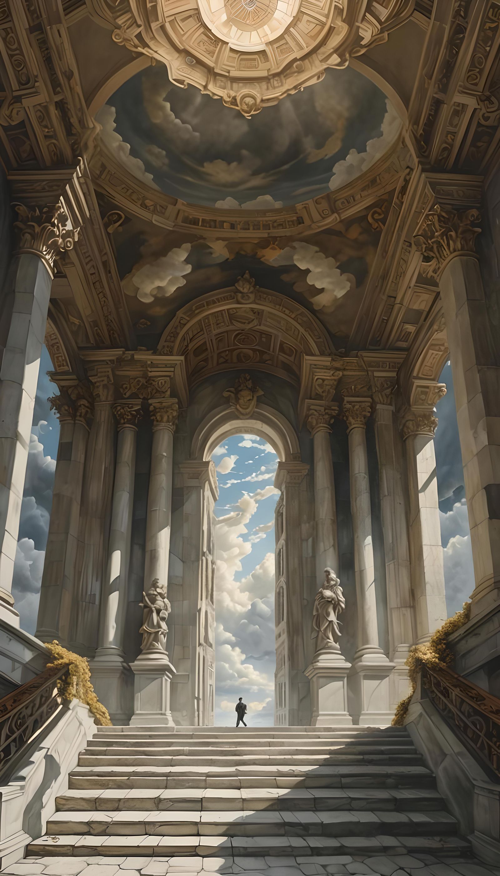 Surreal Impossible City with Baroque Clouds