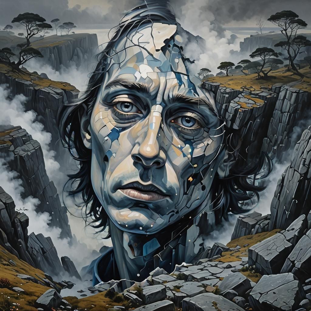 Surreal Lunar Landscape in Square Soul, Oil Painting