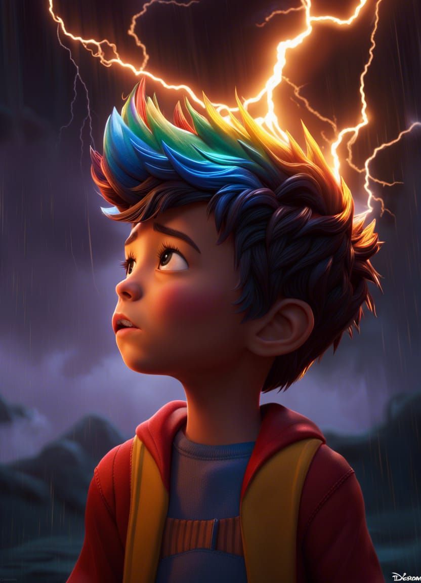 Dramatic Lightning Portrait in Hyperrealistic 3D Style