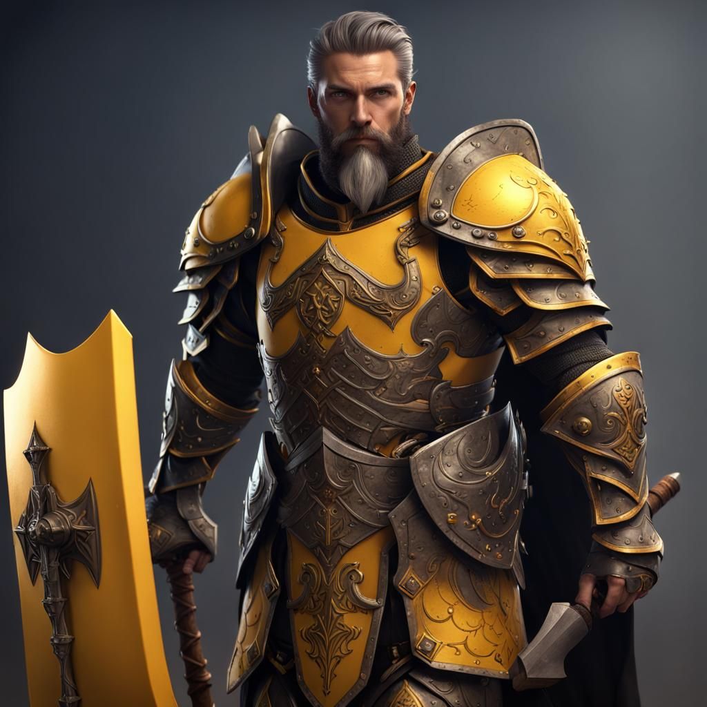 Paladin in Yellow and Black Armor, Digital Art