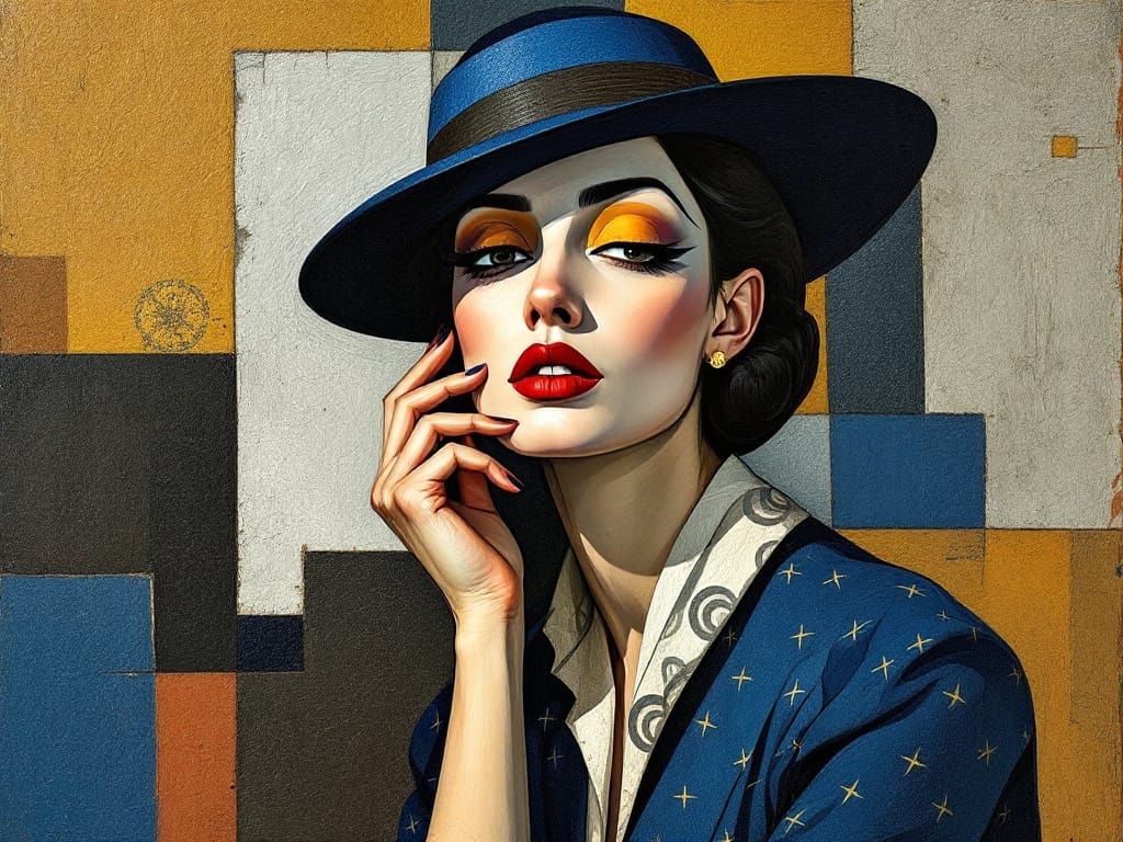 Cubist Woman in Art Deco Elegance