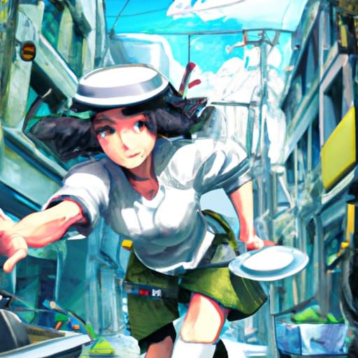 Anime Style Anthropomorphic Dishwasher Street Scene