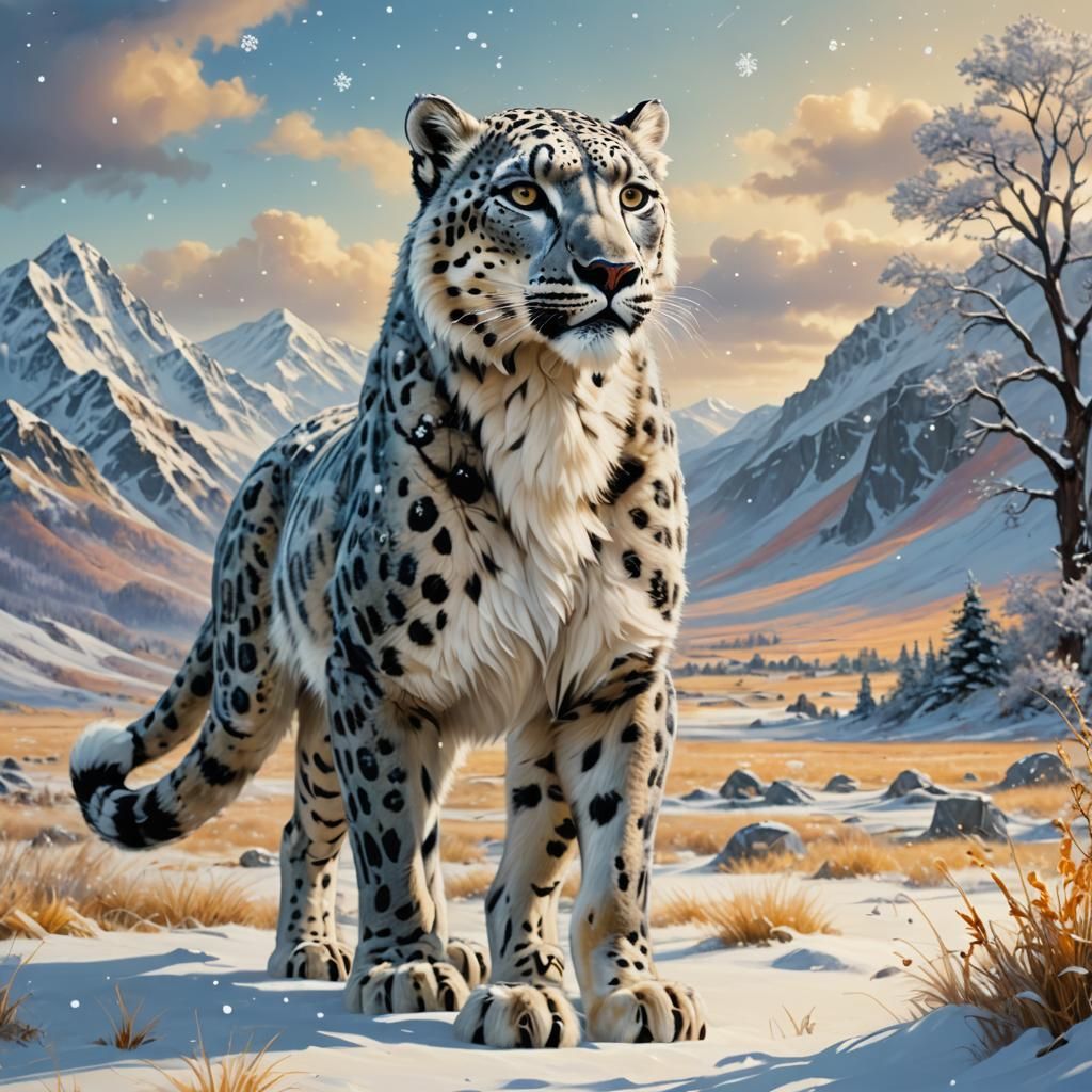 Snow Leopard Caribou in Bionicle Plains as Oil Painting
