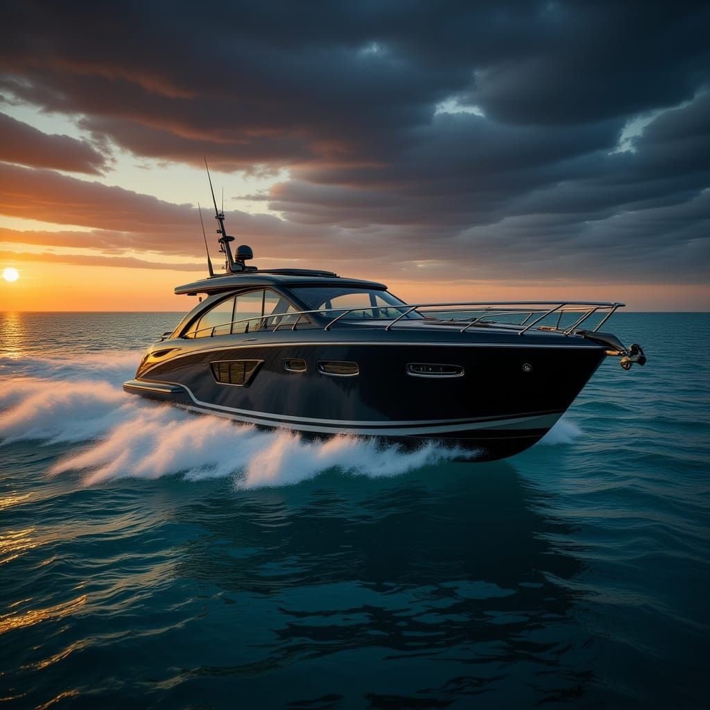 Luxury Speedboat Cruises Mediterranean Sea in Cinematic Styl...