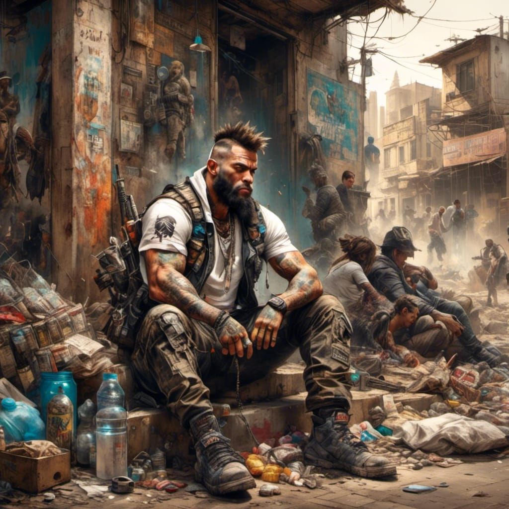 Street Fighter Guards Building in Trashpunk Style