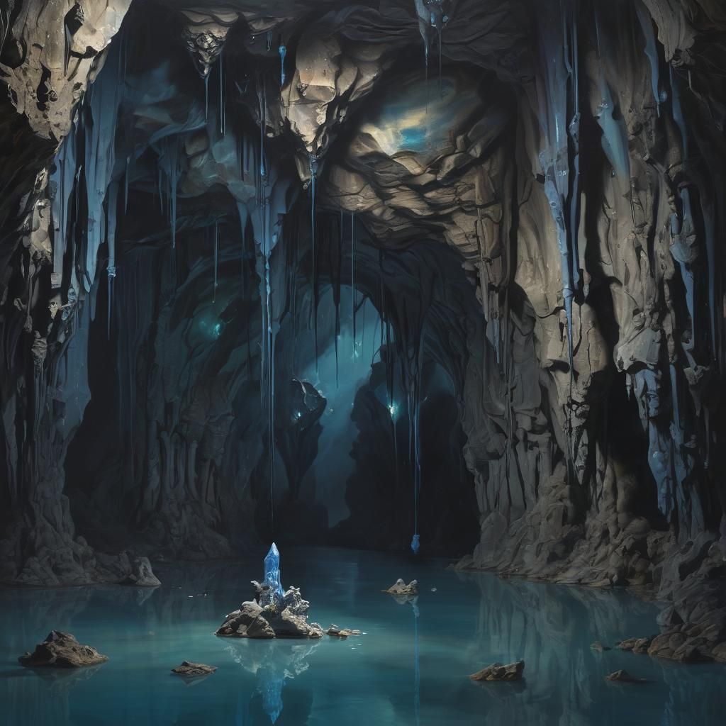 Surreal Cavern with Bioluminescent Glow, Dreamlike Quality