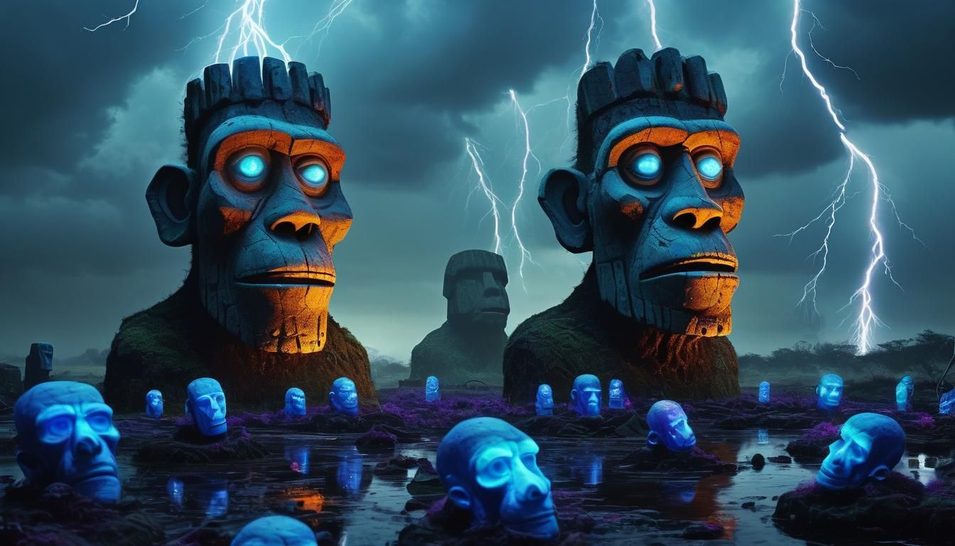 Glowing Easter Island Zombie Monkey Monsters in a Mysterious...