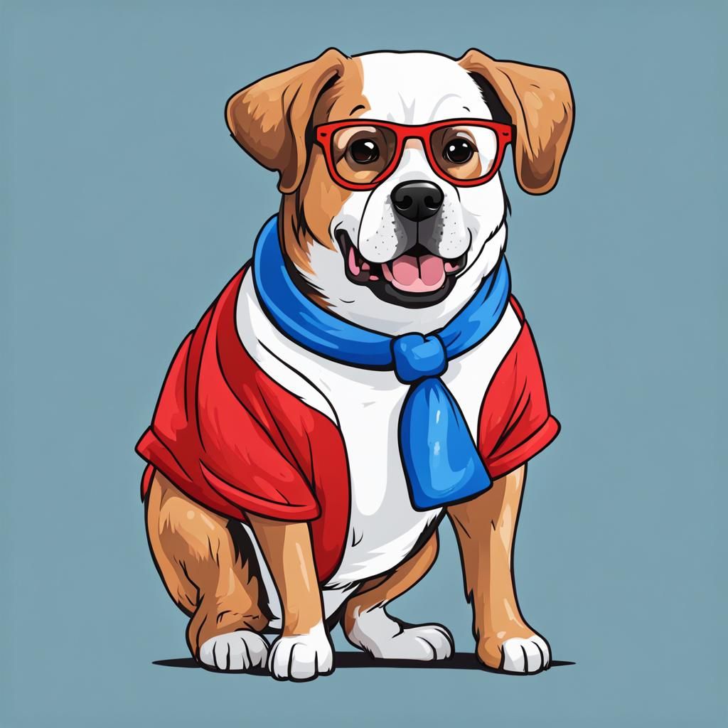 Cartoon Dog with Red Shorts and Glasses