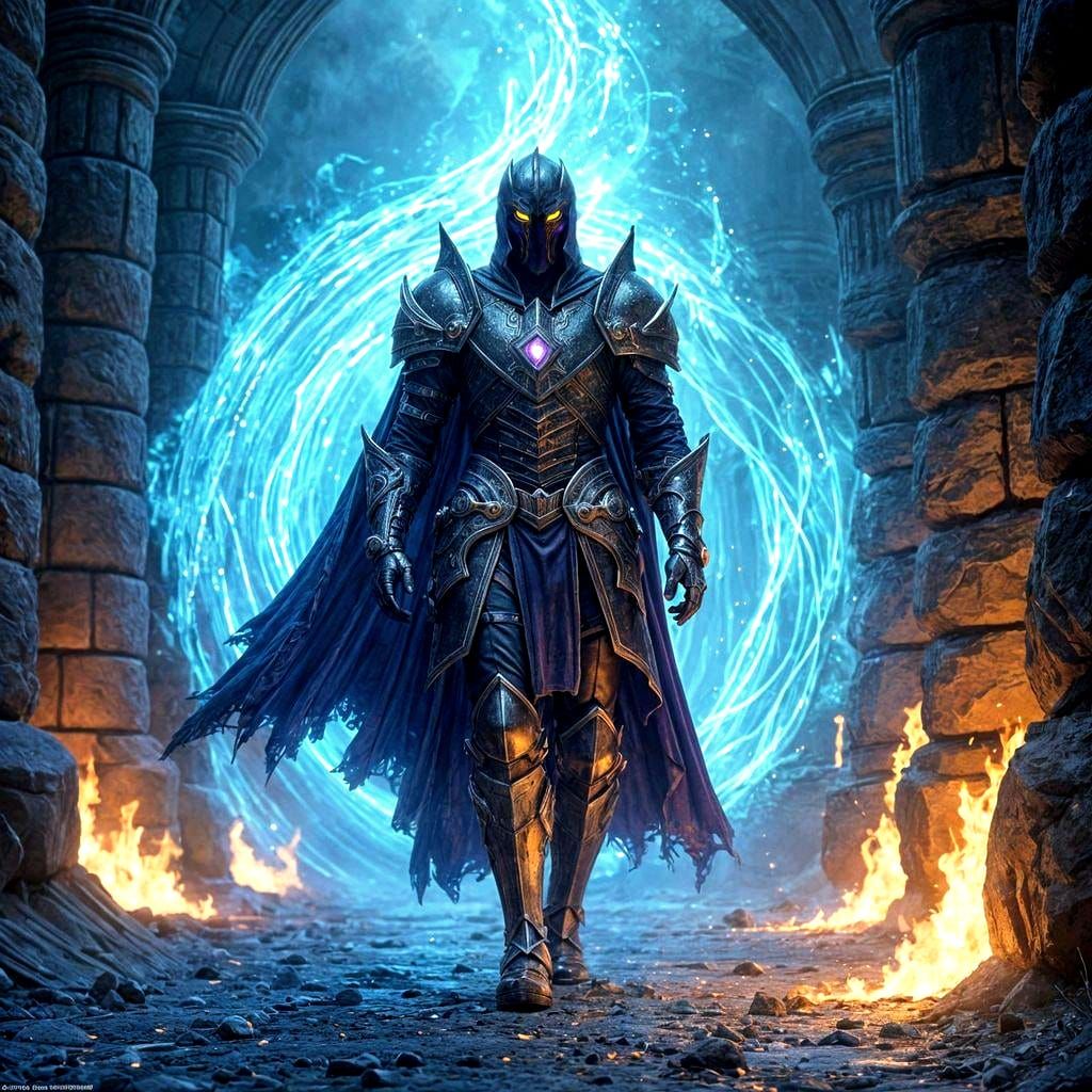 Black Knight in Blue Flames: Dark Fantasy Art