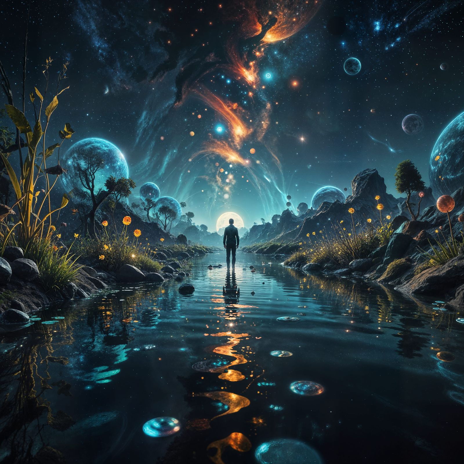 Shimmering Portal: Forgotten Planets Mirrored in Pond