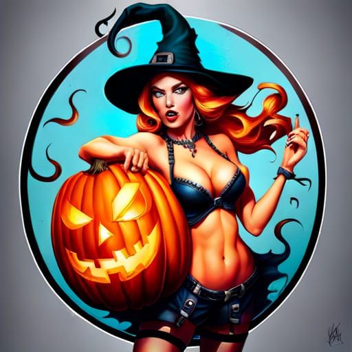 Halloween Witch Pinup in Graffiti Art Style