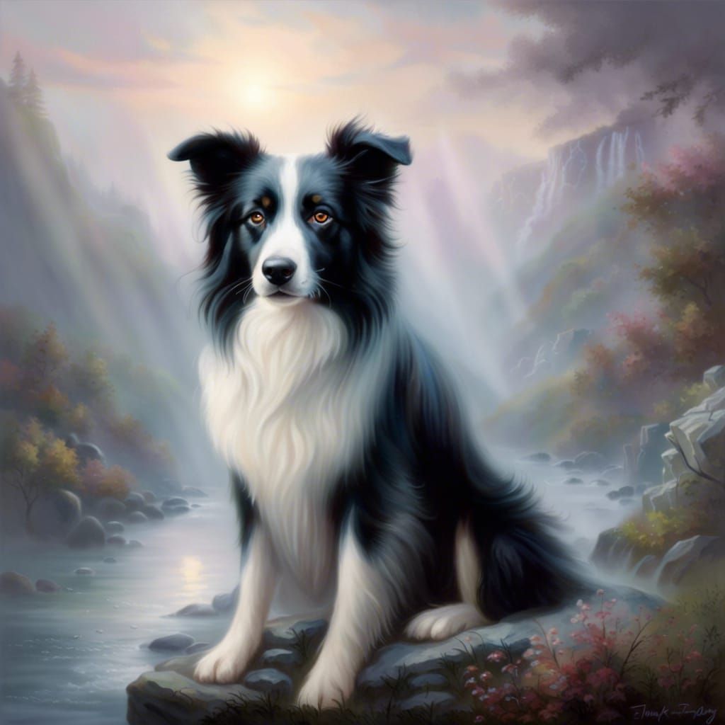 Border Collie in Ethereal Fantasy Landscape