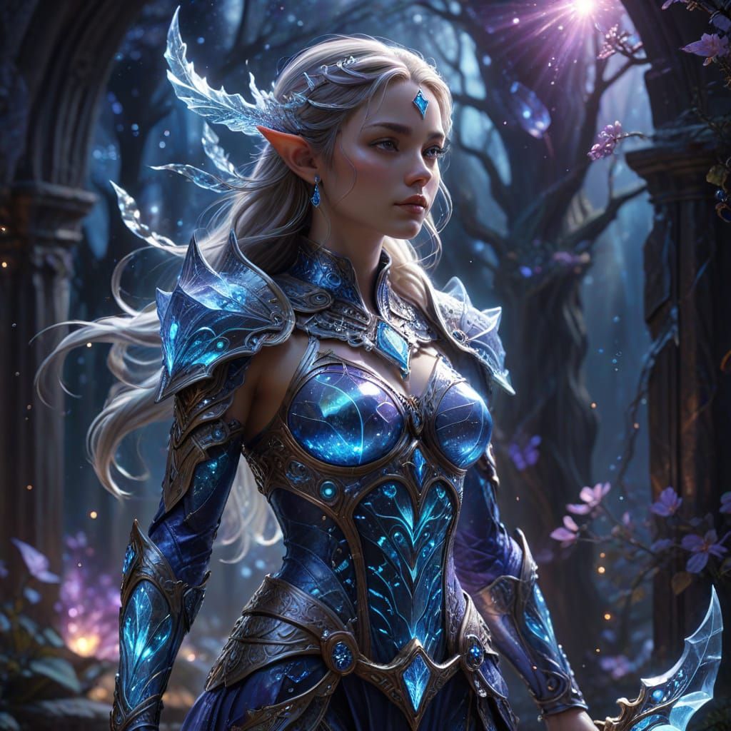 Ice Elf Warrior Bathed in Celestial Starlight