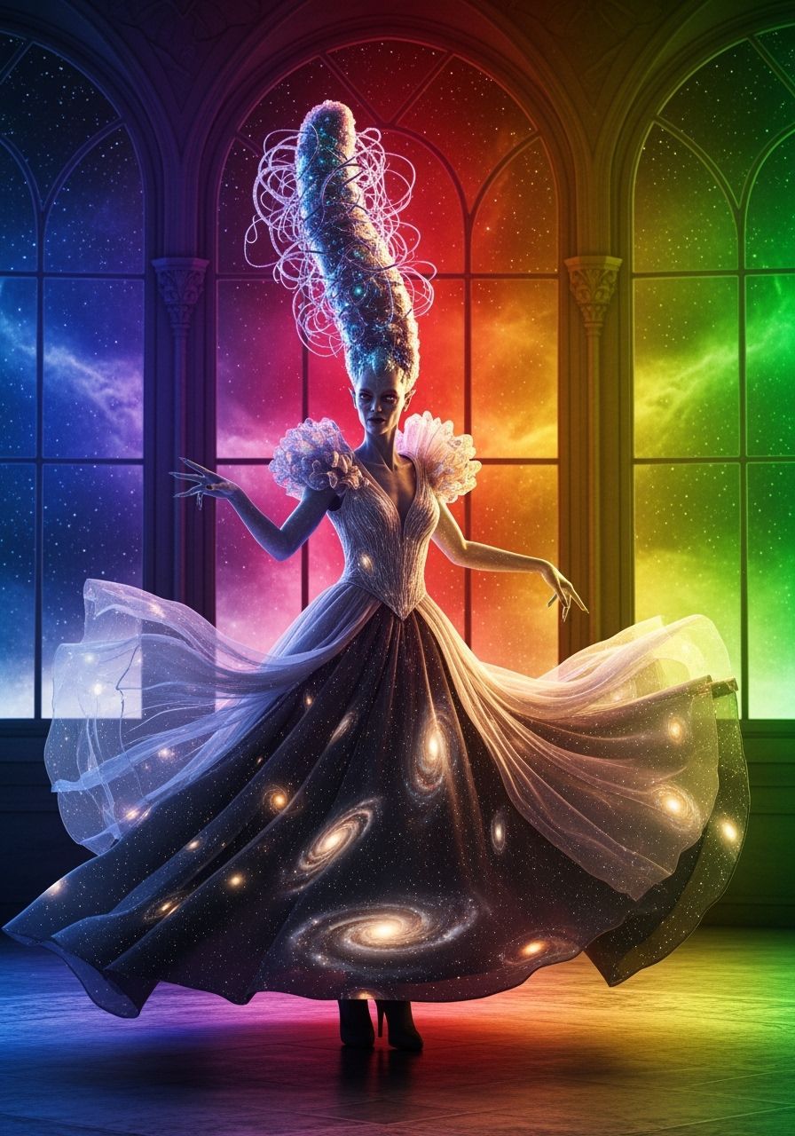 Space-Time Fabric Couture, Flouncing in Colour-Time Shift