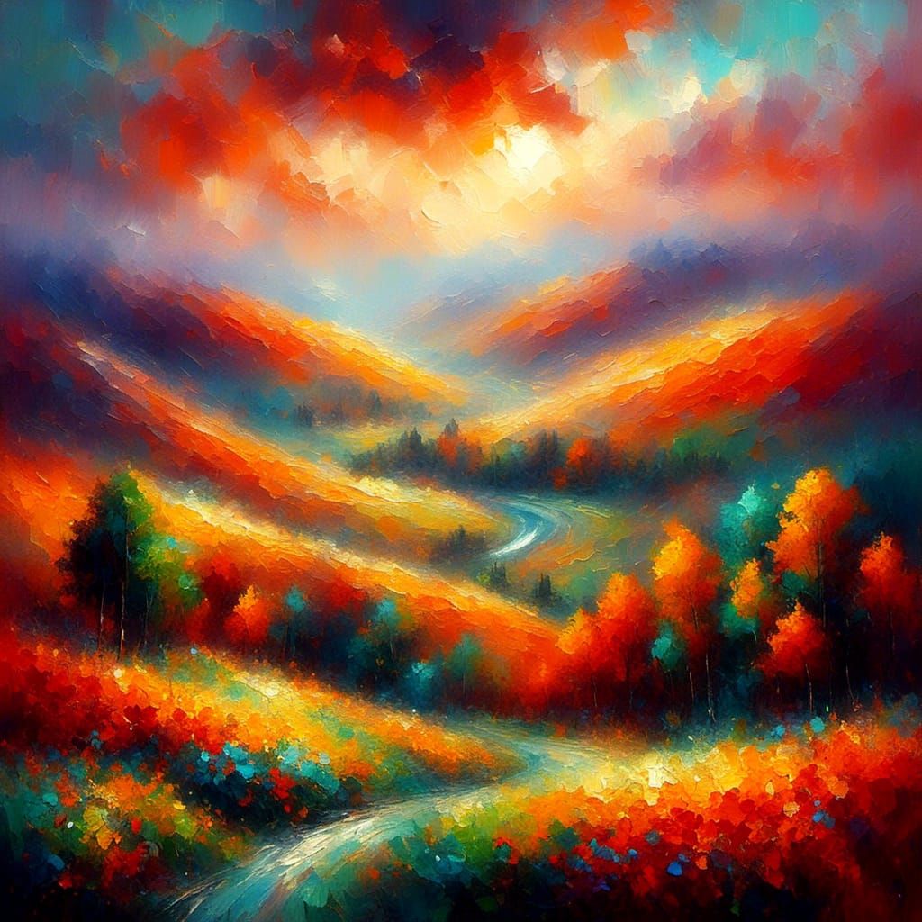 Surreal Landscape Painting with Vibrant Colors