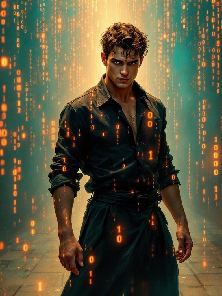 Cyberpunk Code Matrix Overlay in Digital Holographic Style