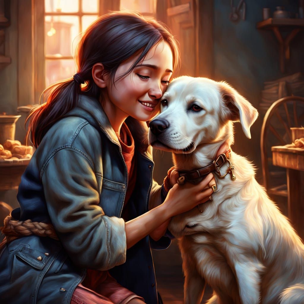 Girl Gives Bone to Dog in Heartwarming Scene