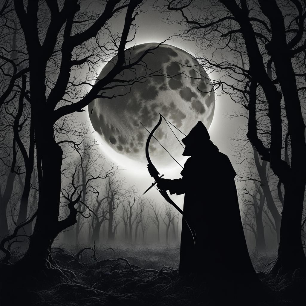 Moonlit Hunter in Eerie Forest
