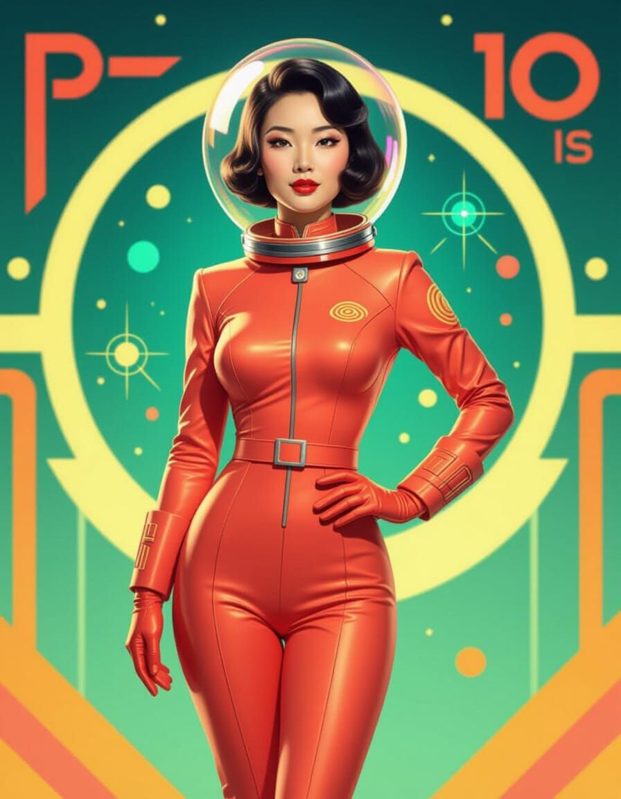 Retro Asian Astronaut Woman in Space Suit