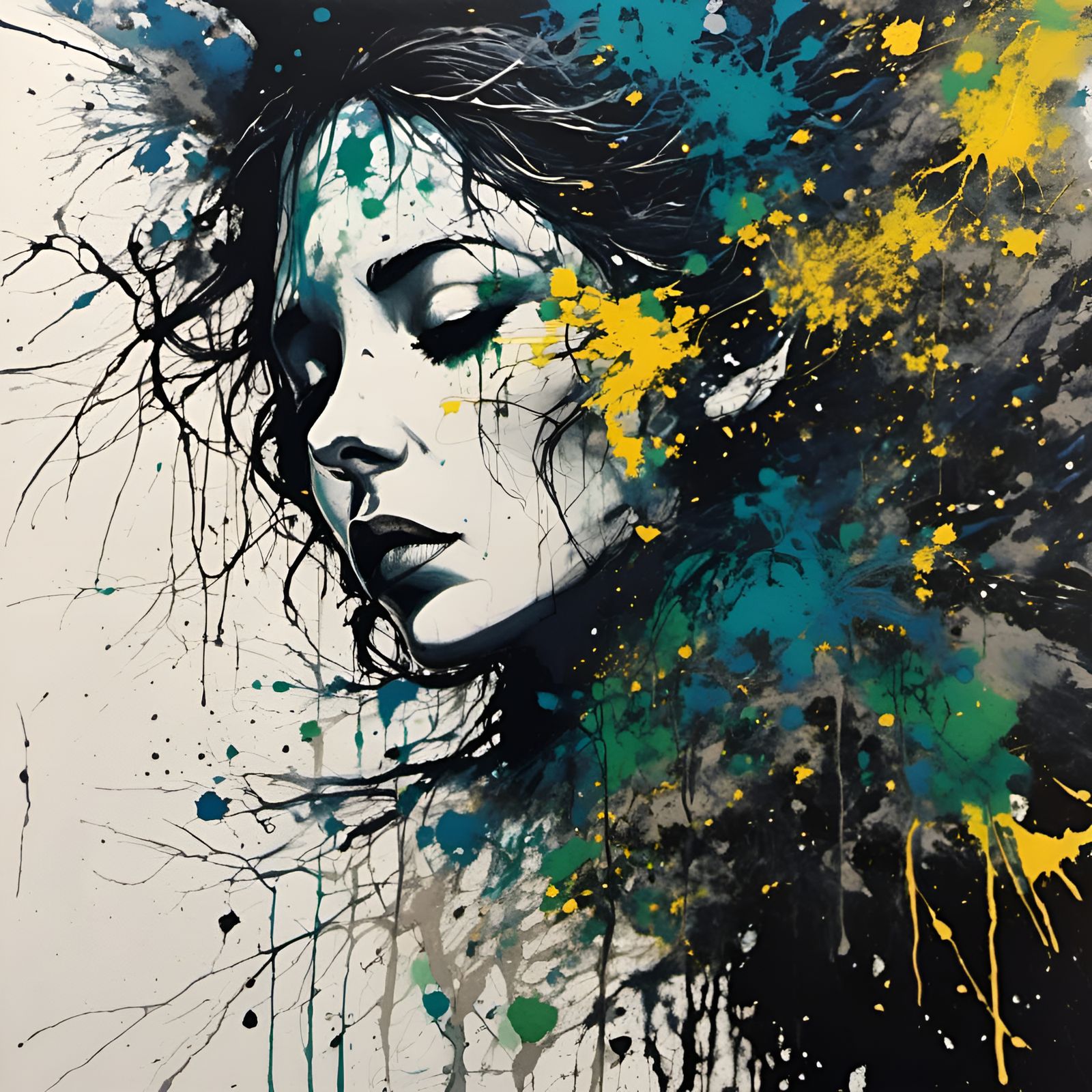 Oppressive Portrait with Color Splatter and Sketch Art