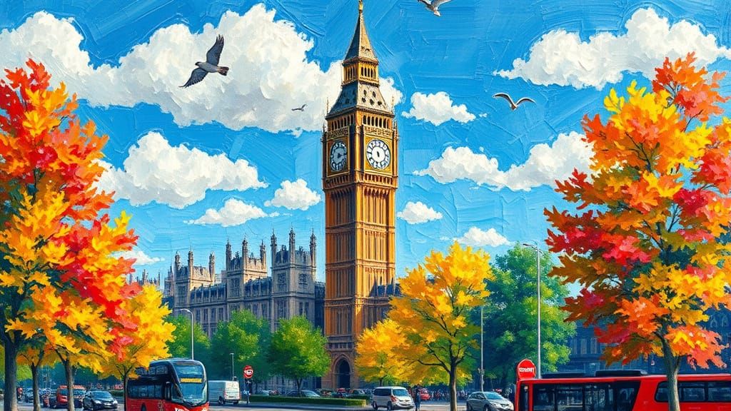 London's Big Ben: A Neo-Impressionistic Oil Painting