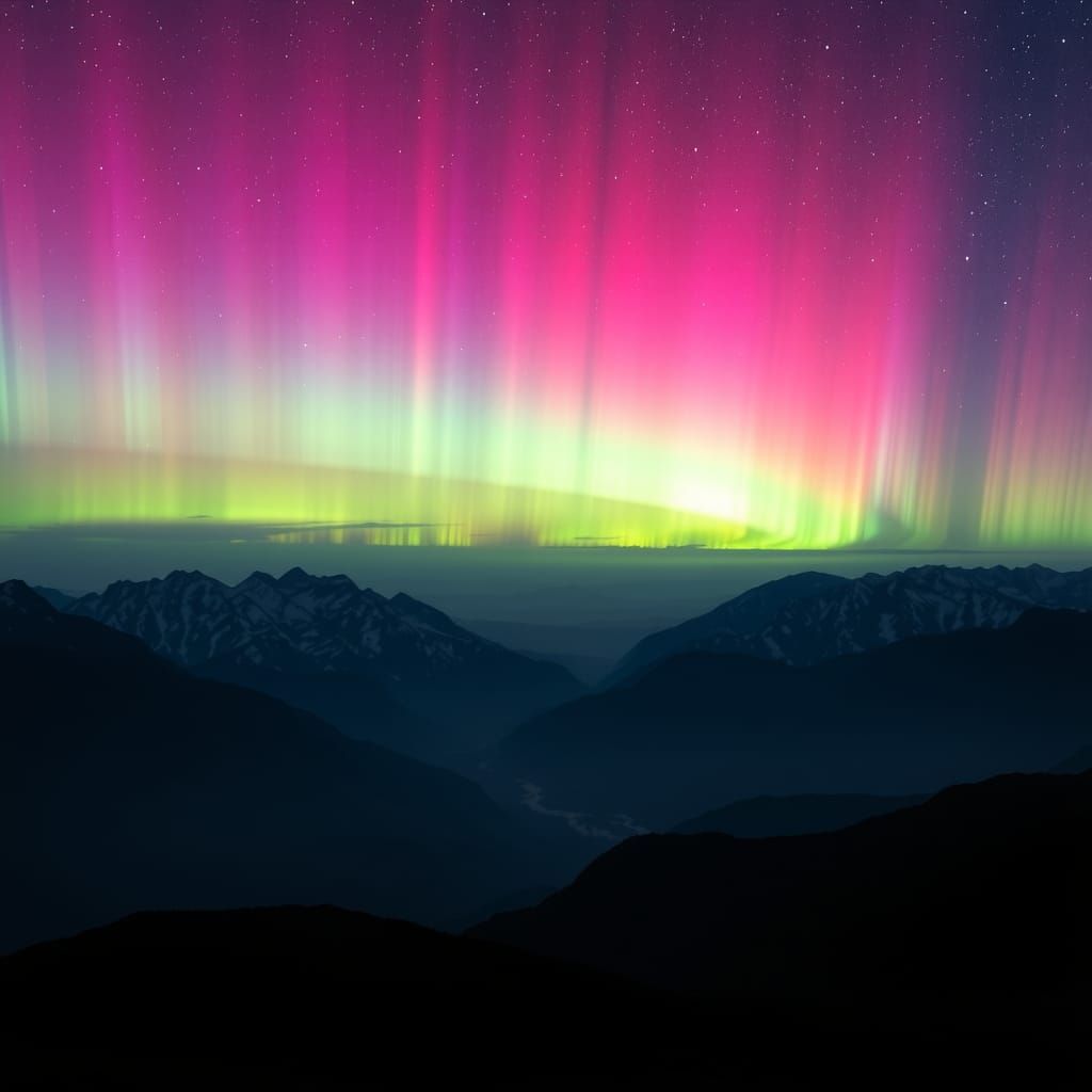Glass Mountains Under Aurora Borealis on Alien Planet