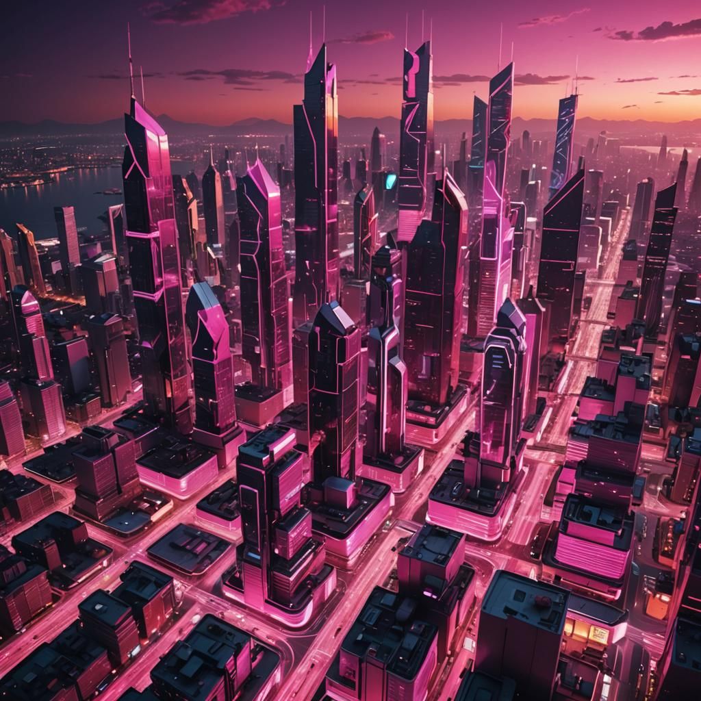 Futuristic Pink Cityscape with Neon Lights