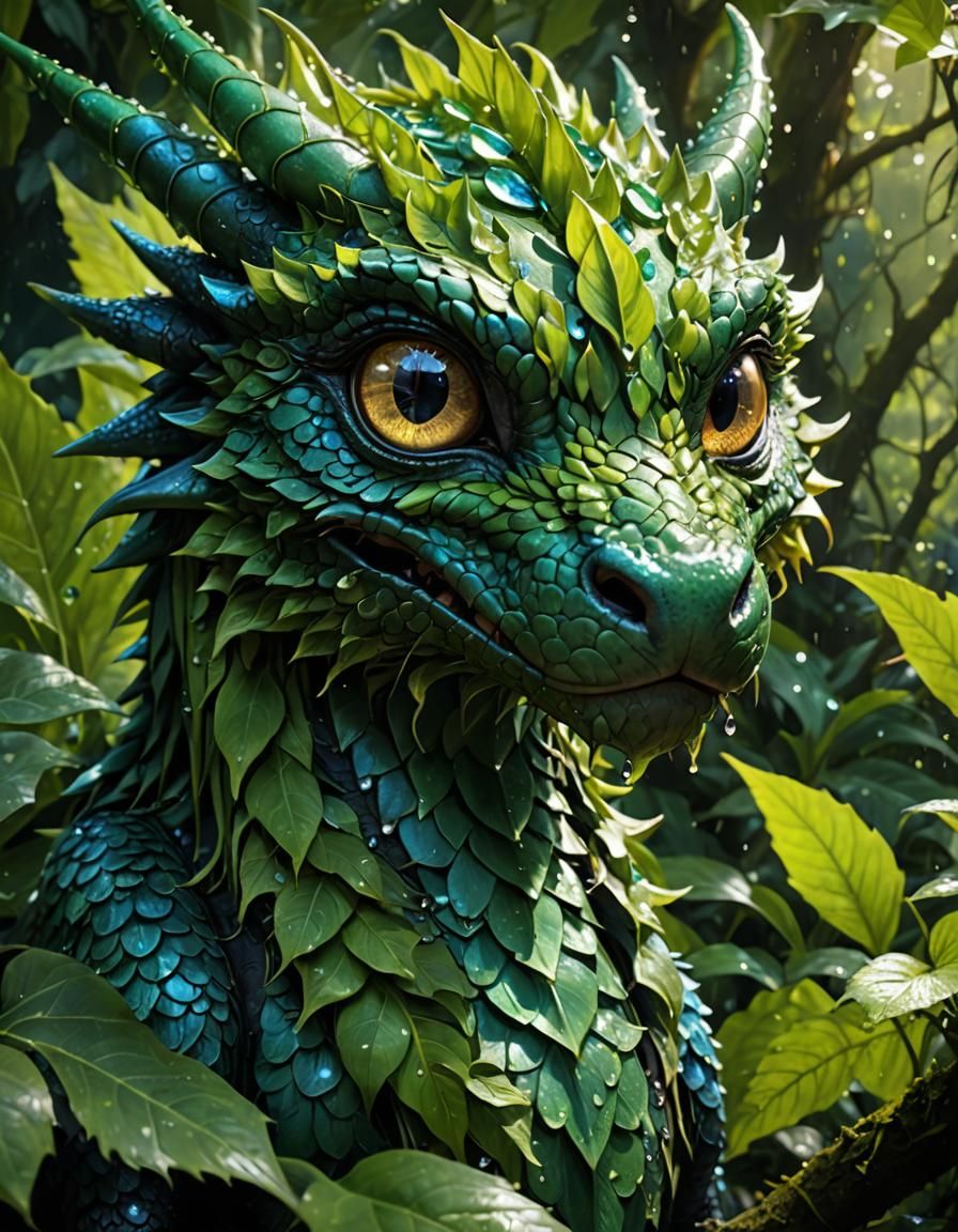 Adorable Dewdrop Dragon Portrait in Anime Style